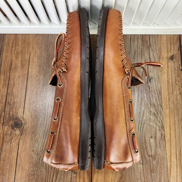 Polo Ralph Lauren Tucker Leather Moccasins Mens 10 D Brown Whipstitch Boat Shoes - Picture 6 of 10